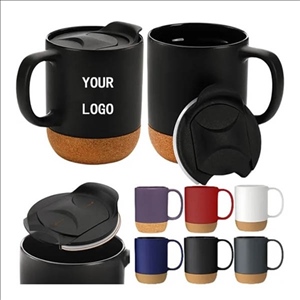 13oz Ceramic Coffee Mugs with Cork Bottom and Lid
